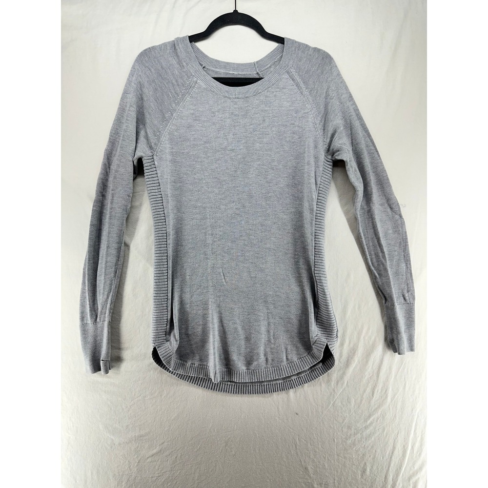 Lululemon Hello Aloe Grey Knit Long Sleeve Sweater Ribbed Sides Curved Hem‎ S